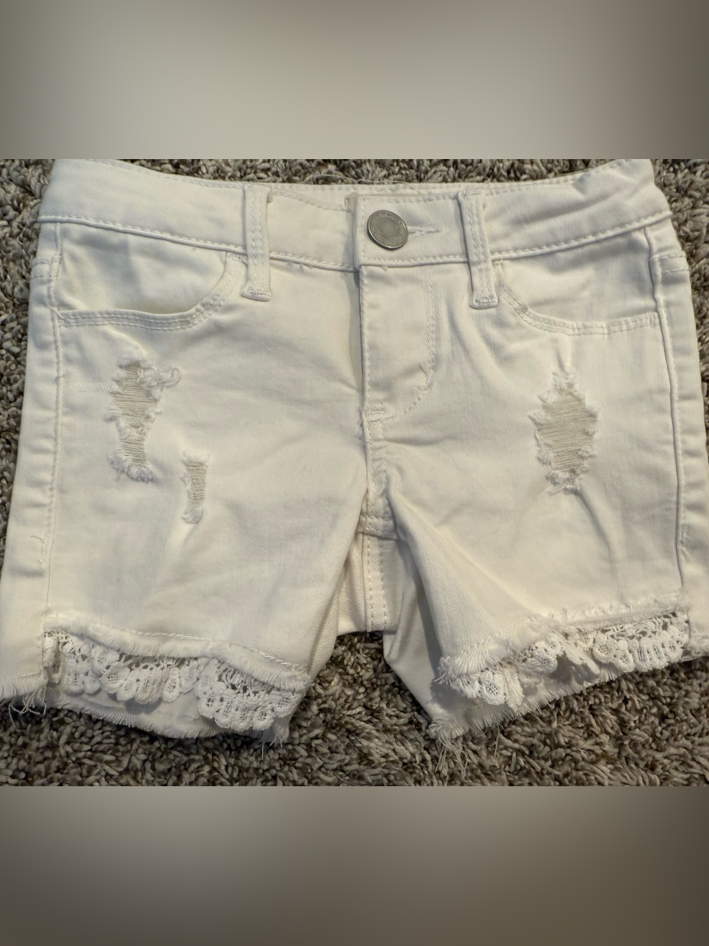 SO White Distressed Lace Trim Girls' Shorts